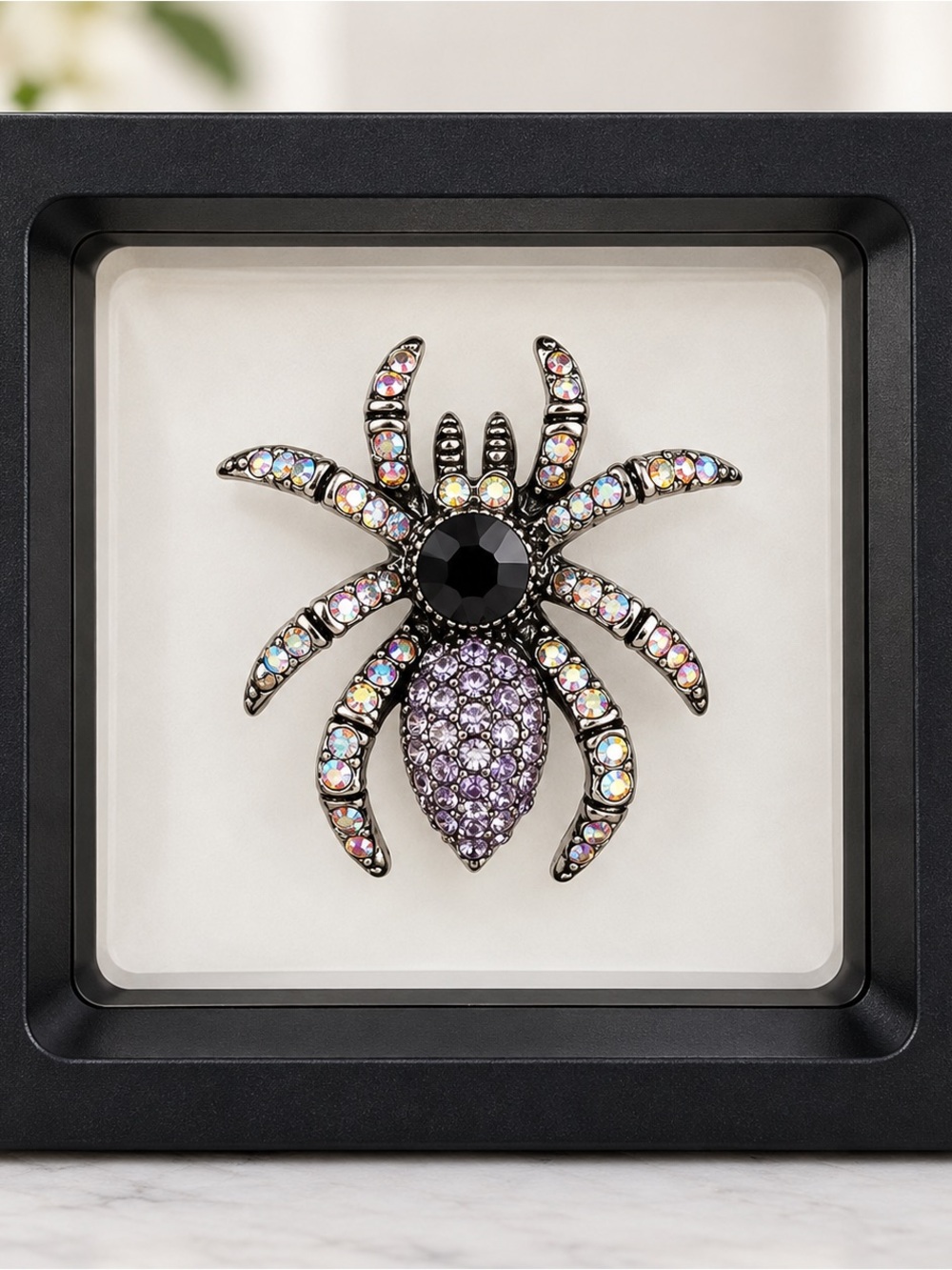 Crystal Spider Brooch - Purple & Iridescent Accent - Picture 2 of 2